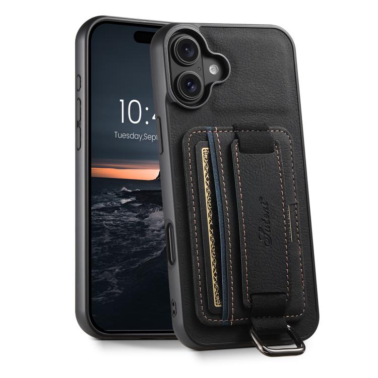 Suteni H13 Litchi Leather Wrist Strap Wallet Back Phone Case, For iPhone 18, For iPhone 18 Pro, For iPhone 18 Pro Max, For iPhone 17 Pro Max, For iPhone 17 Pro, For iPhone 17, For iPhone Air