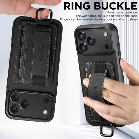 Suteni H13 Litchi Leather Wrist Strap Wallet Back Phone Case, For iPhone 18, For iPhone 18 Pro, For iPhone 18 Pro Max, For iPhone 17 Pro Max, For iPhone 17 Pro, For iPhone 17, For iPhone Air