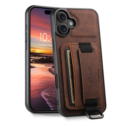 Suteni H13 Litchi Leather Wrist Strap Wallet Back Phone Case, For iPhone 18, For iPhone 18 Pro, For iPhone 18 Pro Max, For iPhone 17 Pro Max, For iPhone 17 Pro, For iPhone 17, For iPhone Air