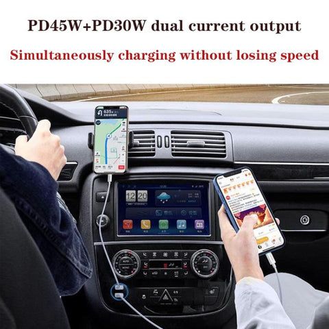 TE-P66 75W Type-C x 2 Dual-Port Fast Charging Car Charger with Type-C to Type-C / 8-Pin Data Cable, TE-P66 with Cable