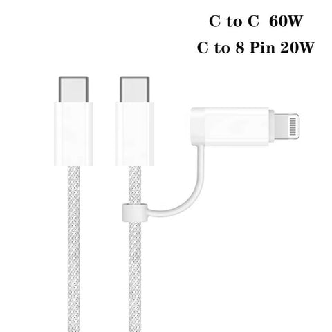 TE-P66 75W Type-C x 2 Dual-Port Fast Charging Car Charger with Type-C to Type-C / 8-Pin Data Cable, TE-P66 with Cable