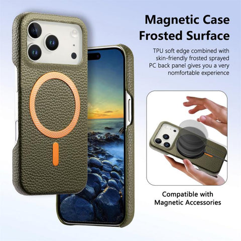 Litchi Texture Brushed MagSafe PU Back Cover Phone Case, For iPhone 18 Pro / 17 Pro, For iPhone 18 Pro Max / 17 Pro Max, For iPhone 17, For iPhone 16 Pro Max, For iPhone 16 Pro, For iPhone 16 Plus