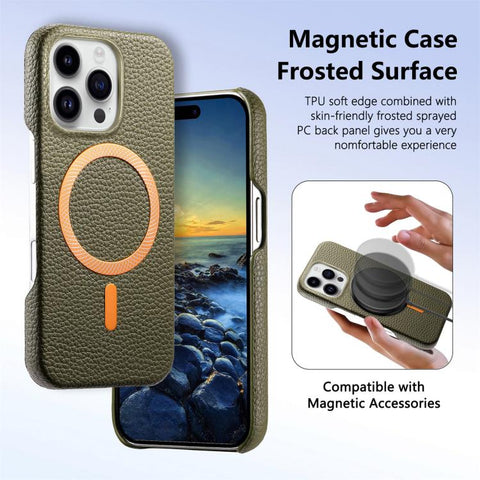 Litchi Texture Brushed MagSafe PU Back Cover Phone Case, For iPhone 14, For iPhone 14 Pro, For iPhone 14 Pro Max, For iPhone 13 Pro Max, For iPhone 13 Pro, For iPhone 13