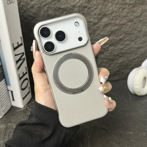 Frameless Leather-Skin PC MagSafe Holder Phone Case, For iPhone 18 Pro / 17 Pro, For iPhone 18 Pro Max / 17 Pro Max, For iPhone 17, For iPhone Air, For iPhone 16 Pro Max, For iPhone 16 Pro