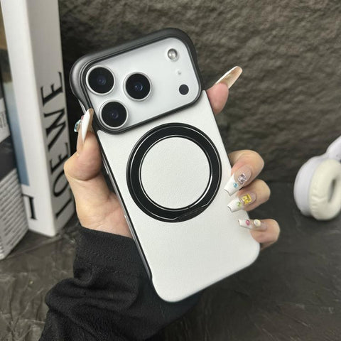Frameless Leather-Skin PC MagSafe Holder Phone Case, For iPhone 18 Pro / 17 Pro, For iPhone 18 Pro Max / 17 Pro Max, For iPhone 17, For iPhone Air, For iPhone 16 Pro Max, For iPhone 16 Pro