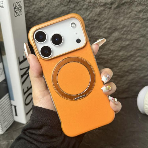 Frameless Leather-Skin PC MagSafe Holder Phone Case, For iPhone 18 Pro / 17 Pro, For iPhone 18 Pro Max / 17 Pro Max, For iPhone 17, For iPhone Air, For iPhone 16 Pro Max, For iPhone 16 Pro