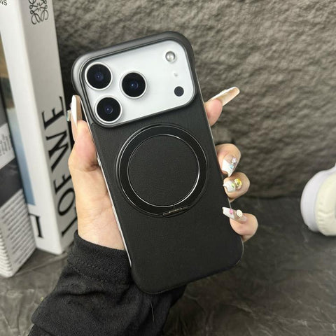 Frameless Leather-Skin PC MagSafe Holder Phone Case, For iPhone 18 Pro / 17 Pro, For iPhone 18 Pro Max / 17 Pro Max, For iPhone 17, For iPhone Air, For iPhone 16 Pro Max, For iPhone 16 Pro