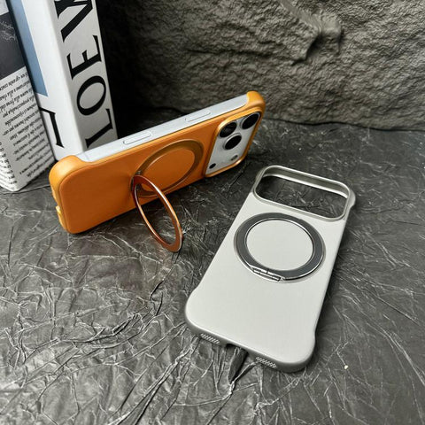 Frameless Leather-Skin PC MagSafe Holder Phone Case, For iPhone 18 Pro / 17 Pro, For iPhone 18 Pro Max / 17 Pro Max, For iPhone 17, For iPhone Air, For iPhone 16 Pro Max, For iPhone 16 Pro