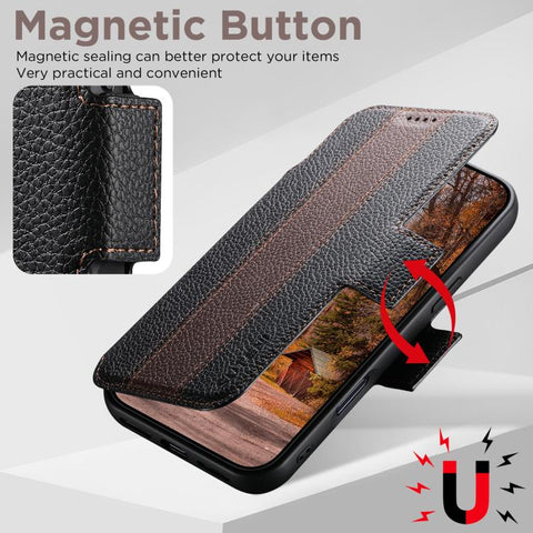 Suteni Q08 2-in-1 Multi-function Magnetic Wallet Big Litchi Vegan Leather Phone Case, For iPhone 14, For iPhone 14 Pro, For iPhone 14 Pro Max, For iPhone 13 Pro Max, For iPhone 13 Pro, For iPhone 13