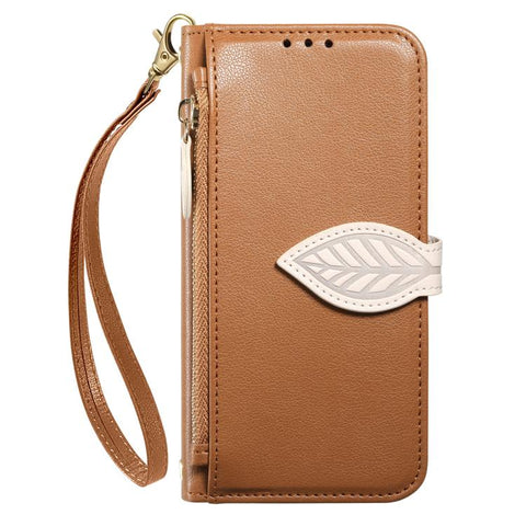 Leaf Buckle Zipper Wallet Leather Phone Case with Strap, For Samsung Galaxy S25+ 5G, For Samsung Galaxy S25 Ultra 5G, For Samsung Galaxy A06 4G, For Samsung Galaxy S24 FE 5G, For Samsung Galaxy M15 5G, For Samsung Galaxy A55 5G, For Samsung Galaxy A35 ...