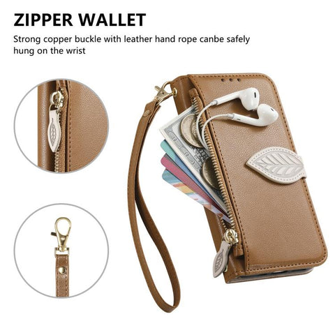 Leaf Buckle Zipper Wallet Leather Phone Case with Strap, For Samsung Galaxy S25+ 5G, For Samsung Galaxy S25 Ultra 5G, For Samsung Galaxy A06 4G, For Samsung Galaxy S24 FE 5G, For Samsung Galaxy M15 5G, For Samsung Galaxy A55 5G, For Samsung Galaxy A35 ...