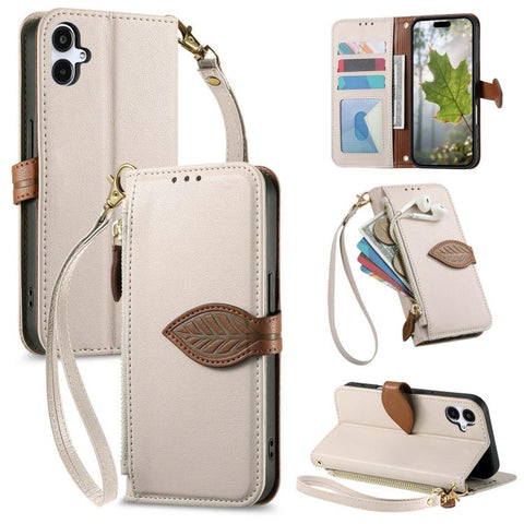 Leaf Buckle Zipper Wallet Leather Phone Case with Strap, For Samsung Galaxy S25+ 5G, For Samsung Galaxy S25 Ultra 5G, For Samsung Galaxy A06 4G, For Samsung Galaxy S24 FE 5G, For Samsung Galaxy M15 5G, For Samsung Galaxy A55 5G, For Samsung Galaxy A35 ...