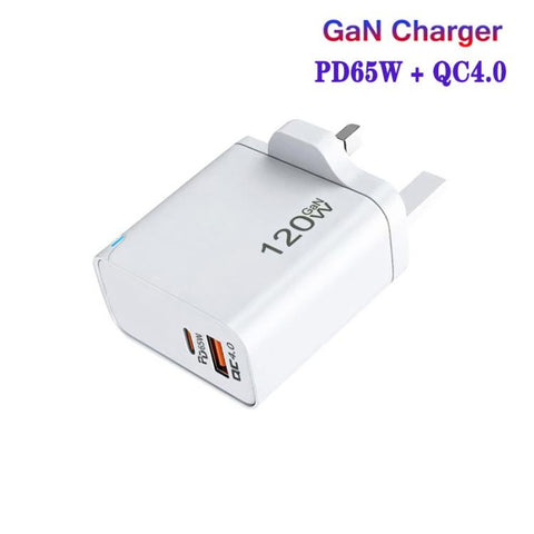 TE-PD65 GaN PD 65W + QC4.0 USB Charger with Type-C to Type-C Data Cable,  UK Plug