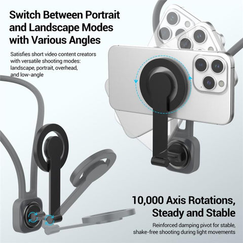 K08-2M 360 Degree Rotation Phone Neck Mount Hand Free POV Magnetic Neck Phone Holder, K08-2M