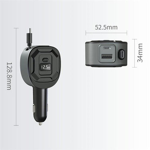 GE10 PD 65W Fast Charging Adapter Voltage Display Car Charger with Retractable Cable, GE10