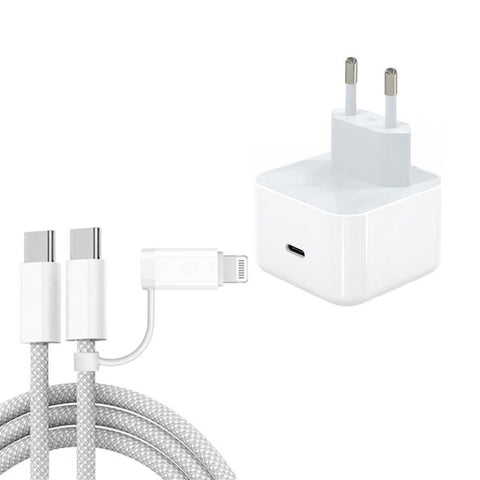 A3365 PD40W USB-C / Type-C Charger with Type-C to Type-C / 8 Pin Data Cable, EU Plug, EU Plug + 1m 2-in-1 Cable