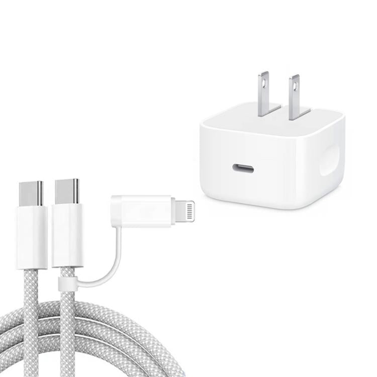 A3365 PD40W USB-C / Type-C Charger with Type-C to Type-C / 8 Pin Data Cable, US Plug, US Plug + 1m 2-in-1 Cable