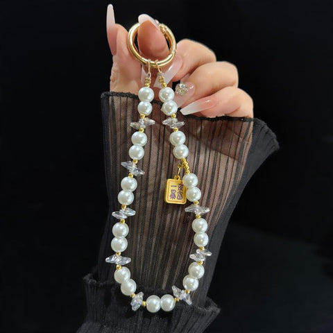 Dainty Alloy Tag Pearl Beaded Phone Chain