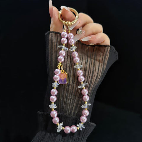 Dainty Alloy Tag Pearl Beaded Phone Chain