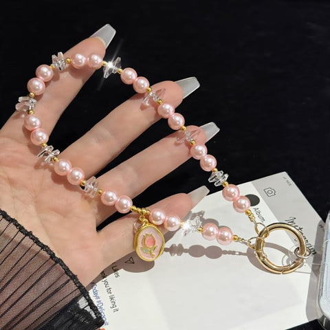 Dainty Alloy Tag Pearl Beaded Phone Chain