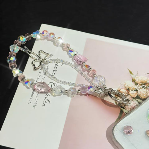 Ethereal Phantom Fantasy Crystal Bow Glowing Double Phone Chain, Pink, Blue