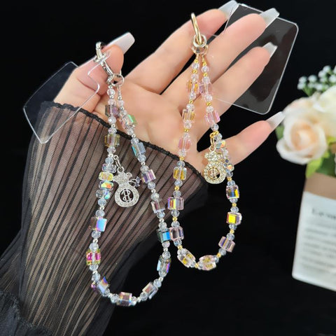 Prosperous Lucky Money Bag Cube Sugar Crystal Phone Chain, Pink, Purple