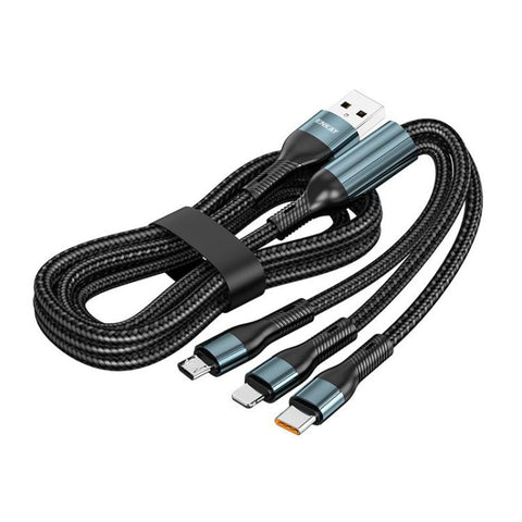 ENKAY 3-in-1 120W USB to 8 Pin / Type-C / Micro USB Nylon Braided Fast Charging Cable, Length: 1.2m, ENK-CB184