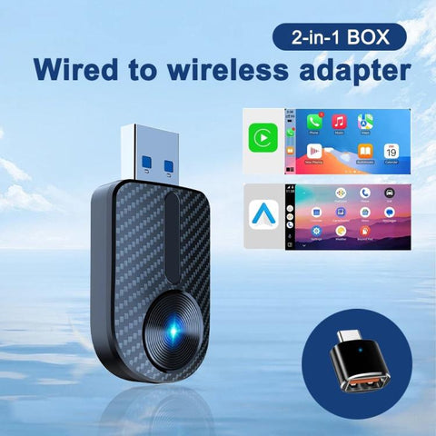 M27 For CarPlay / Android Auto Wired to Wireless Car Adapter 2 in 1 Plug and Play USB AI Box, M27