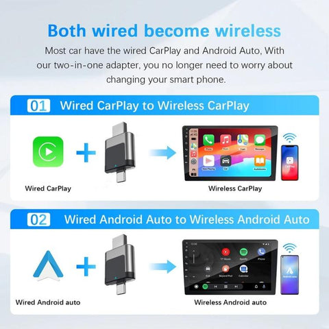 M28 Wired to Wireless Car Adapter 2 in 1 Type-C + USB Wireless CarPlay AI Box Android Auto, M28