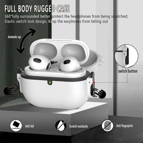 Bilateral Spring Action Switch PC Earphone Protective Cover with Carabiner, For AirPods Pro 3, For AirPods Pro 2