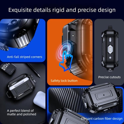 Armor Carbon Fibre Safety Buckle Earphone Protective Cover with Carabiner, For AirPods Pro 2