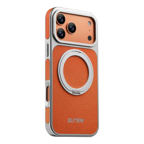 Suteni G6 Large Litchi Texture Electroplated 360 Rotation Holder Magnetic Phone Case, For iPhone 18 Pro / 17 Pro, For iPhone 18 Pro Max / 17 Pro Max, For iPhone 17, For iPhone 16 Pro Max, For iPhone 16 Pro, For iPhone 16, For iPhone 15 Pro Max         ...