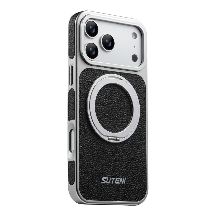 Suteni G6 Large Litchi Texture Electroplated 360 Rotation Holder Magnetic Phone Case, For iPhone 18 Pro / 17 Pro, For iPhone 18 Pro Max / 17 Pro Max, For iPhone 17, For iPhone 16 Pro Max, For iPhone 16 Pro, For iPhone 16, For iPhone 15 Pro Max         ...