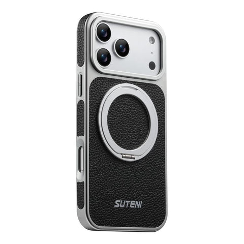 Suteni G6 Large Litchi Texture Electroplated 360 Rotation Holder Magnetic Phone Case, For iPhone 18 Pro / 17 Pro, For iPhone 18 Pro Max / 17 Pro Max, For iPhone 17, For iPhone 16 Pro Max, For iPhone 16 Pro, For iPhone 16, For iPhone 15 Pro Max         ...