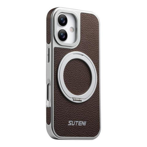 Suteni G6 Large Litchi Texture Electroplated 360 Rotation Holder Magnetic Phone Case, For iPhone 18 Pro / 17 Pro, For iPhone 18 Pro Max / 17 Pro Max, For iPhone 17, For iPhone 16 Pro Max, For iPhone 16 Pro, For iPhone 16, For iPhone 15 Pro Max         ...