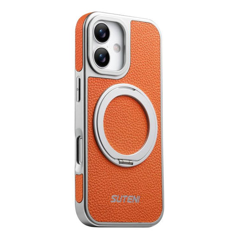 Suteni G6 Large Litchi Texture Electroplated 360 Rotation Holder Magnetic Phone Case, For iPhone 18 Pro / 17 Pro, For iPhone 18 Pro Max / 17 Pro Max, For iPhone 17, For iPhone 16 Pro Max, For iPhone 16 Pro, For iPhone 16, For iPhone 15 Pro Max         ...