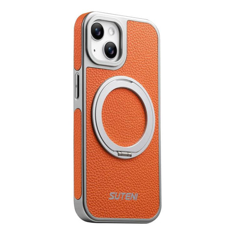 Suteni G6 Large Litchi Texture Electroplated 360 Rotation Holder Magnetic Phone Case, For iPhone 18 Pro / 17 Pro, For iPhone 18 Pro Max / 17 Pro Max, For iPhone 17, For iPhone 16 Pro Max, For iPhone 16 Pro, For iPhone 16, For iPhone 15 Pro Max         ...