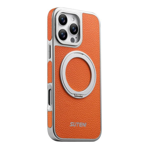 Suteni G6 Large Litchi Texture Electroplated 360 Rotation Holder Magnetic Phone Case, For iPhone 18 Pro / 17 Pro, For iPhone 18 Pro Max / 17 Pro Max, For iPhone 17, For iPhone 16 Pro Max, For iPhone 16 Pro, For iPhone 16, For iPhone 15 Pro Max         ...