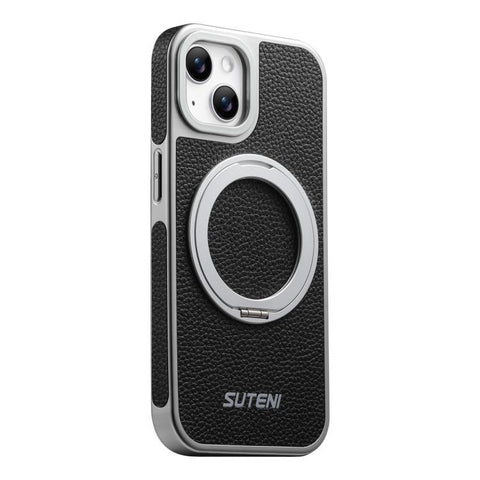 Suteni G6 Large Litchi Texture Electroplated 360 Rotation Holder Magnetic Phone Case, For iPhone 18 Pro / 17 Pro, For iPhone 18 Pro Max / 17 Pro Max, For iPhone 17, For iPhone 16 Pro Max, For iPhone 16 Pro, For iPhone 16, For iPhone 15 Pro Max         ...
