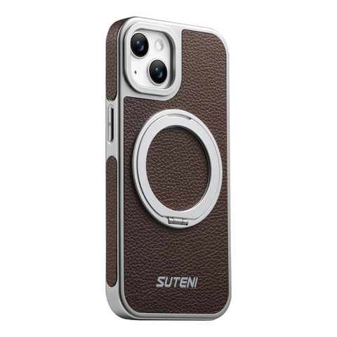 Suteni G6 Large Litchi Texture Electroplated 360 Rotation Holder Magnetic Phone Case, For iPhone 18 Pro / 17 Pro, For iPhone 18 Pro Max / 17 Pro Max, For iPhone 17, For iPhone 16 Pro Max, For iPhone 16 Pro, For iPhone 16, For iPhone 15 Pro Max         ...