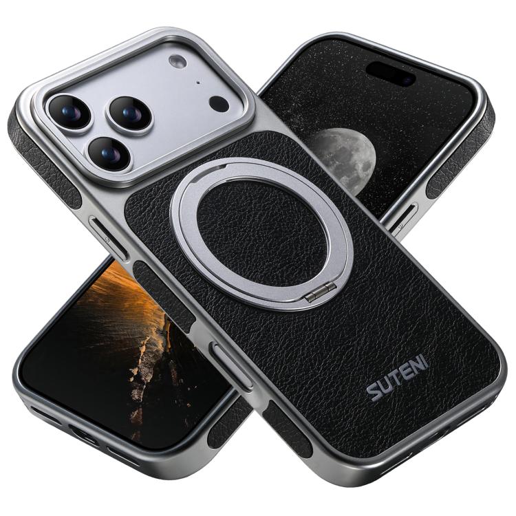 Suteni G6 Crazy Horse Texture Electroplated 360 Rotation Holder Magnetic Phone Case, For iPhone 18 Pro / 17 Pro, For iPhone 18 Pro Max / 17 Pro Max, For iPhone 17, For iPhone 16 Pro Max, For iPhone 16 Pro, For iPhone 16, For iPhone 15 Pro Max          ...