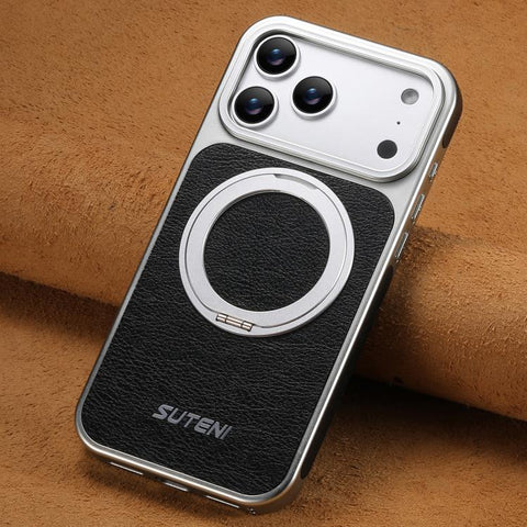 Suteni G6 Crazy Horse Texture Electroplated 360 Rotation Holder Magnetic Phone Case, For iPhone 18 Pro / 17 Pro, For iPhone 18 Pro Max / 17 Pro Max, For iPhone 17, For iPhone 16 Pro Max, For iPhone 16 Pro, For iPhone 16, For iPhone 15 Pro Max          ...