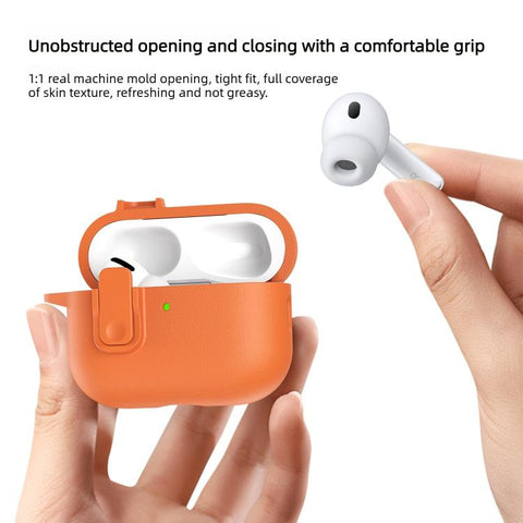 Grained Leather Look TPU Earphone Cover with Ring Hook, For AirPods 5 / 4, For AirPods Pro 3, For AirPods Pro 2, For AirPods 3