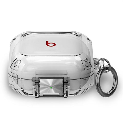 Transparent Metal Snap Lock Shockproof Earphone Cover with Finger Loop, For Beats Fit Pro