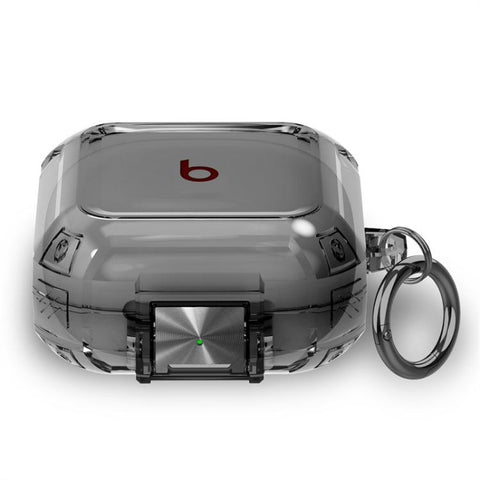 Transparent Metal Snap Lock Shockproof Earphone Cover with Finger Loop, For Beats Fit Pro
