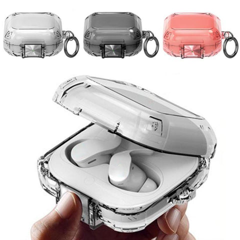 Transparent Metal Snap Lock Shockproof Earphone Cover with Finger Loop, For Beats Fit Pro