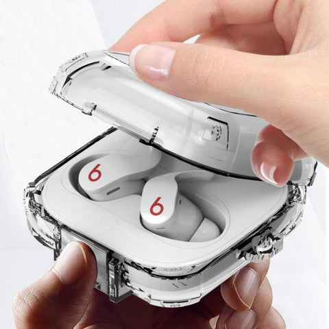 Transparent Metal Snap Lock Shockproof Earphone Cover with Finger Loop, For Beats Fit Pro