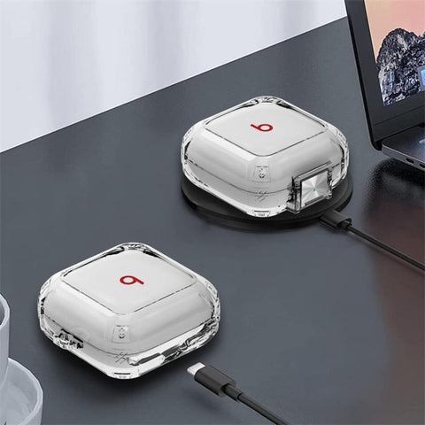 Transparent Metal Snap Lock Shockproof Earphone Cover with Finger Loop, For Beats Fit Pro