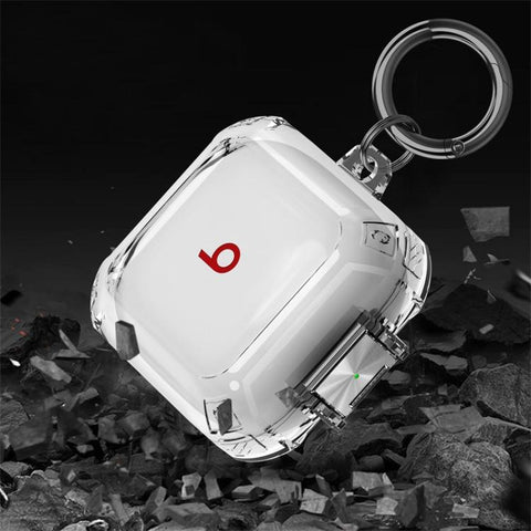 Transparent Metal Snap Lock Shockproof Earphone Cover with Finger Loop, For Beats Fit Pro