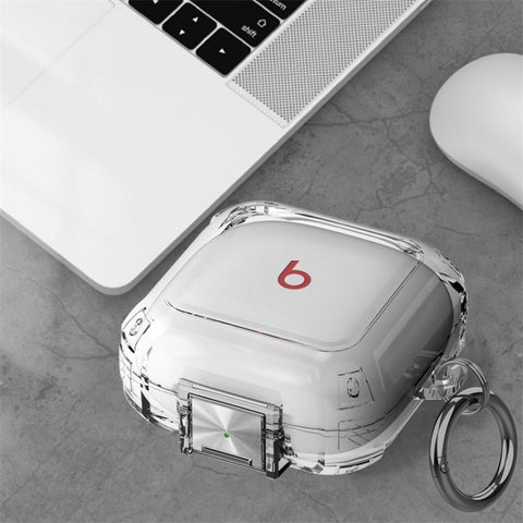 Transparent Metal Snap Lock Shockproof Earphone Cover with Finger Loop, For Beats Fit Pro